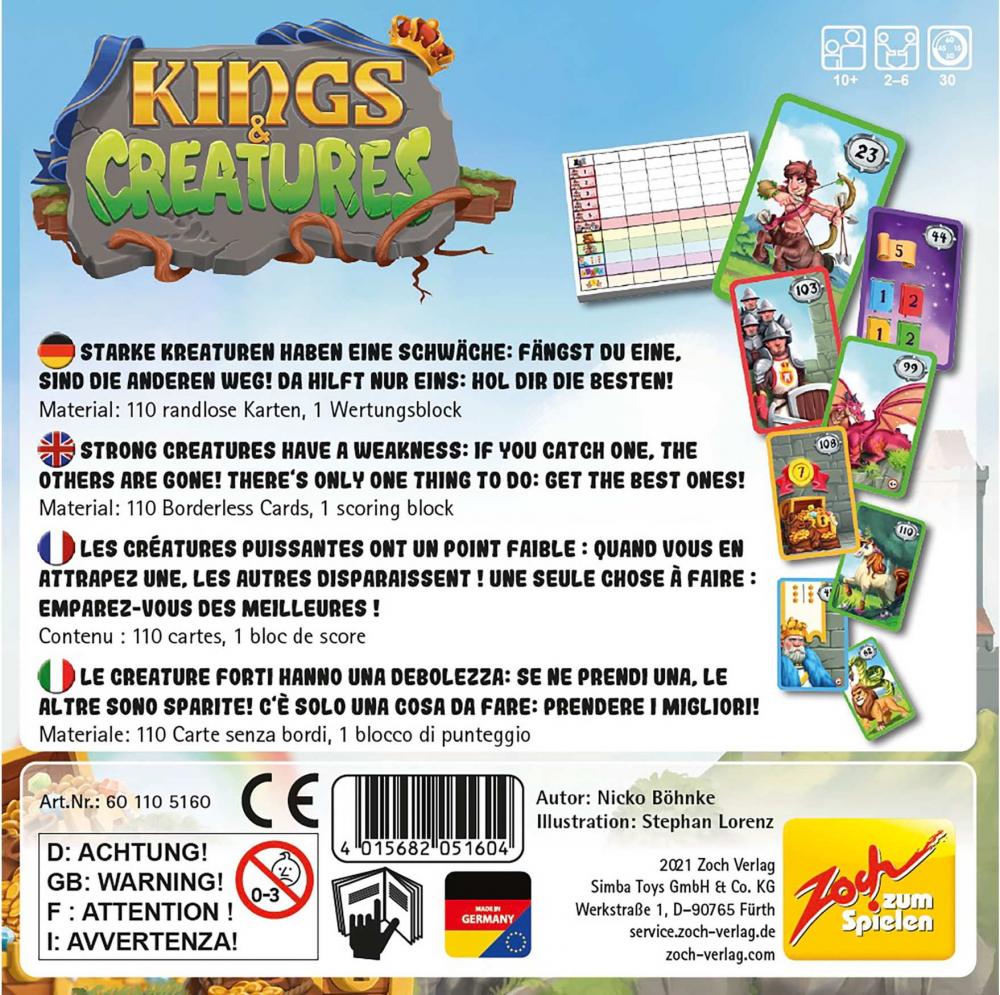 Zoch Kartenspiel Wettlaufspiel Kings & Creatures 601105160