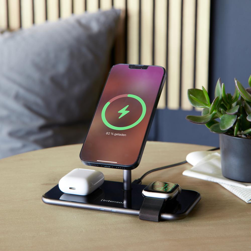 Intenso 3in1 Magnetic Wireless Chraging Stand MB13 Ladestation für 3 Geräte schwarz