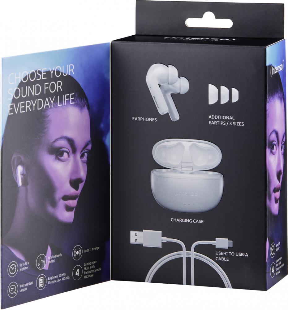 Intenso True Wireless Kopfhörer T302A Bluetooth Buds mit Akku weiß