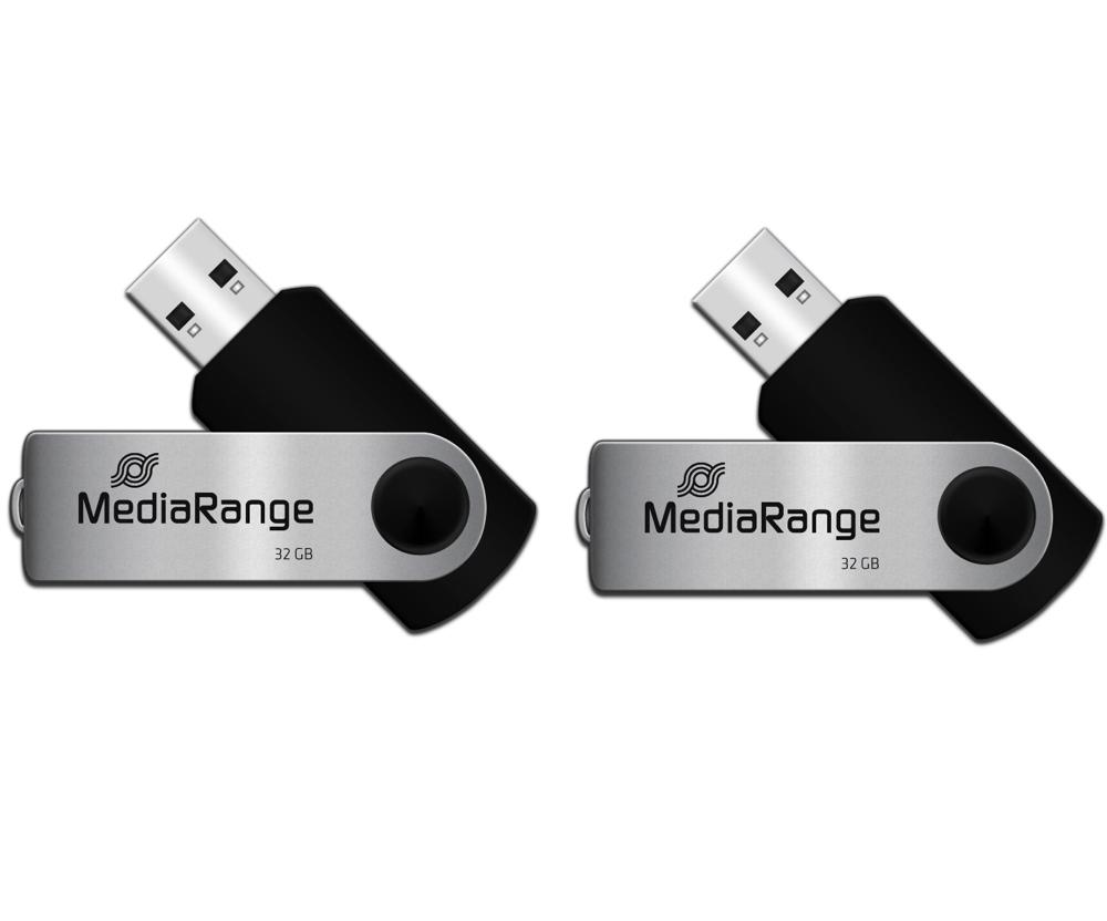 Mediarange USB Stick 32GB Speicherstick Swivel Swing silber 2er Pack
