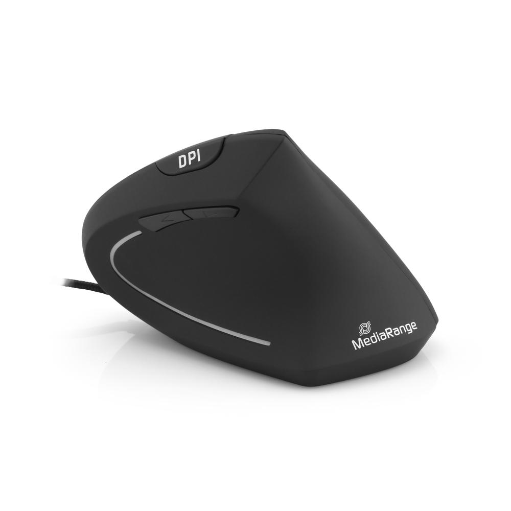 Mediarange ergonomische Maus optisch mit Kabel 6 Tasten 2400 dpi schwarz MROS230