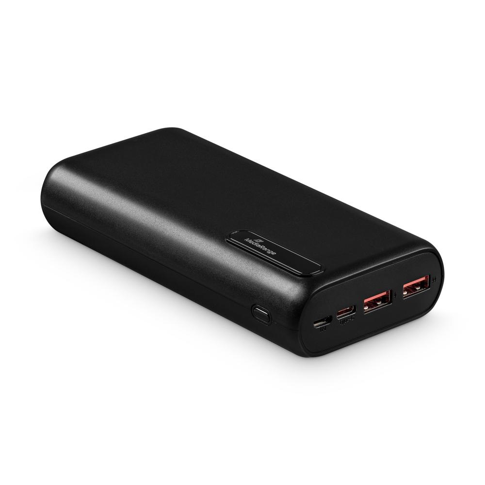 Mediarange Powerbank mobile Ladestation 20000 mAh Ladegerät USB 2x Typ A und 1x Typ C schwarz