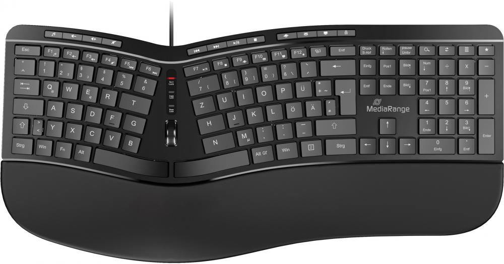 Mediarange Tastatur mit Kabel QWERTZ ergonisch Multimedia MROS120