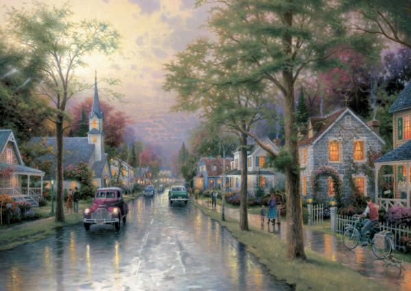 1000 Teile Schmidt Spiele Puzzle Thomas Kinkade Morgen in der kleinen Stadt 58441