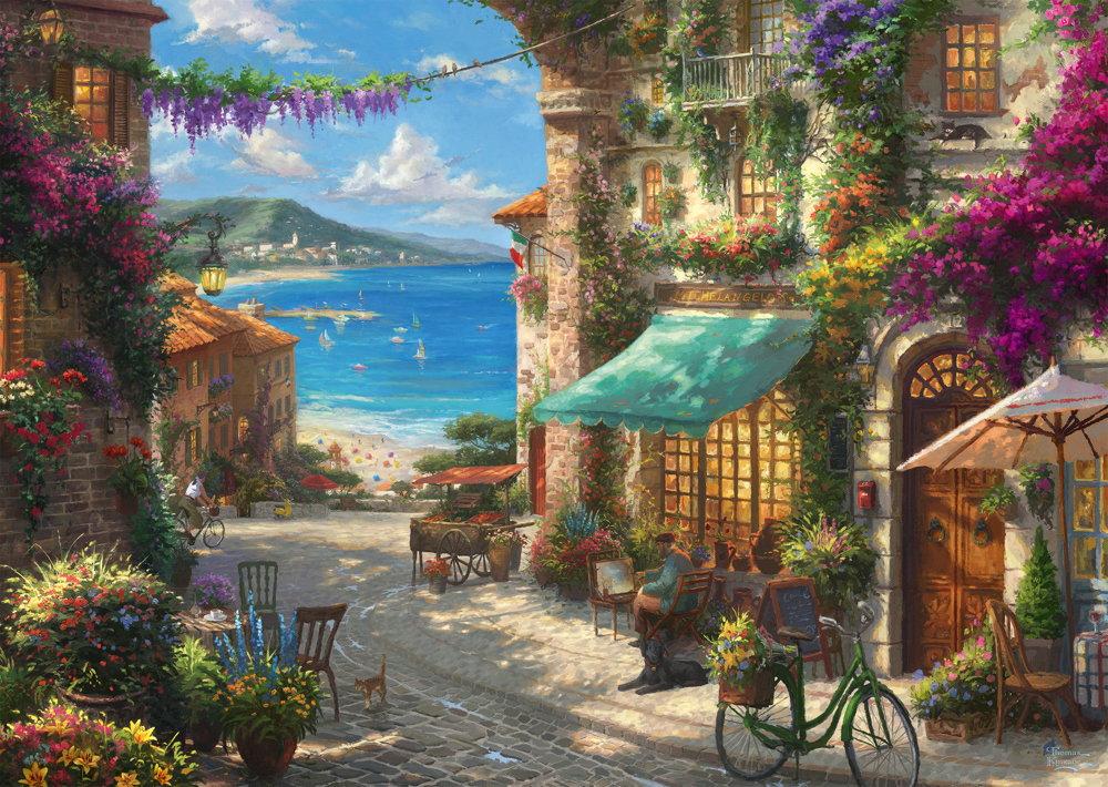 1000 Teile Schmidt Spiele Puzzle Thomas Kinkade Café an der italienischen Riviera 59624