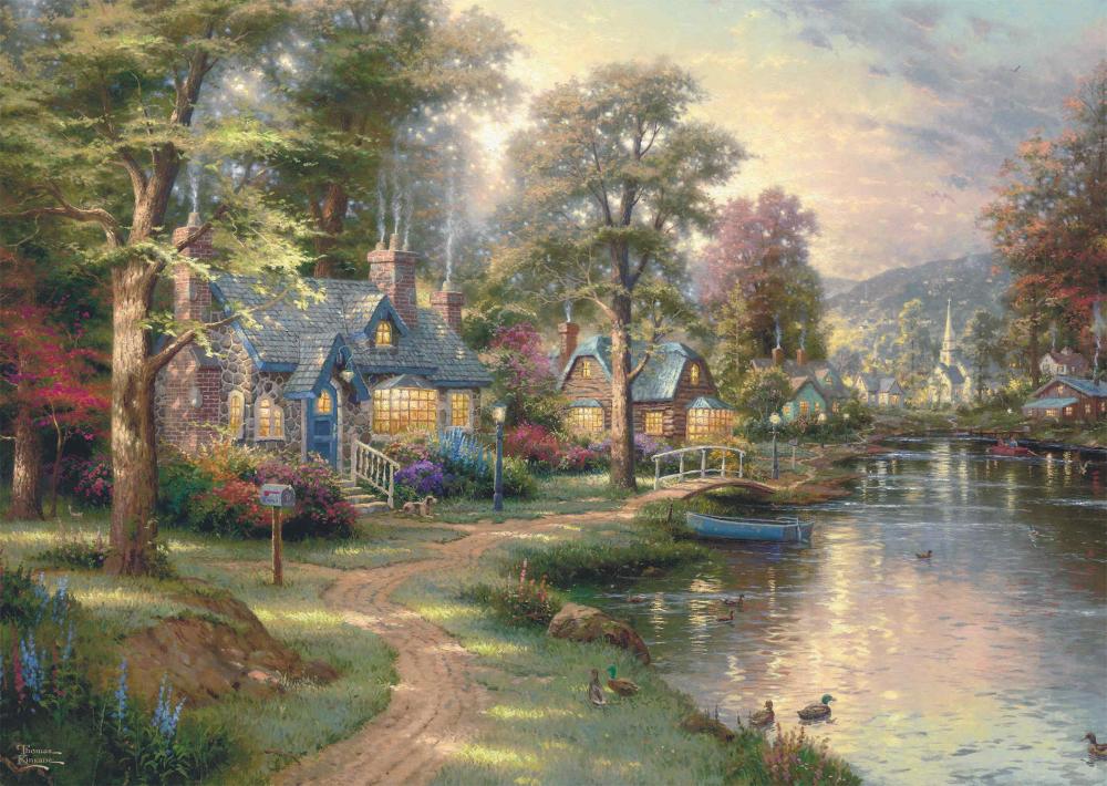 1000 Teile Schmidt Spiele Puzzle Holz Thomas Kinkade Dorf am See 59800