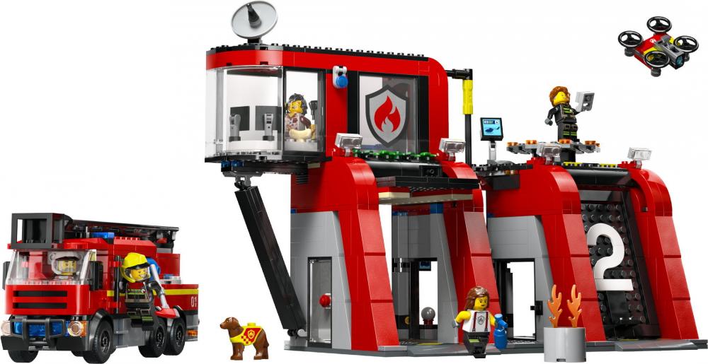 LEGO® City Fire Feuerwehrstation mit Drehleiterfahrzeug 843 Teile 60414