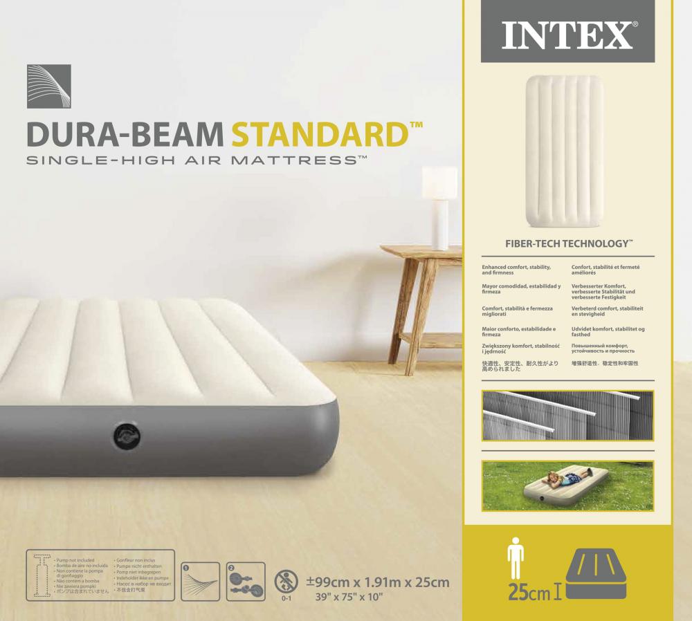 Intex Indoor und Outdoor Luftbett Twin Deluxe Single-High Airbed aufblasbar 191 x 99 x 25 cm 64101