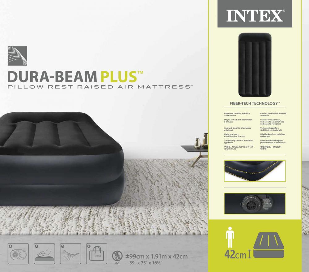 Intex Indoor Luftbett Twin Pillow Rest Raised aufblasbar 191 x 99 x 42 cm integrierte Pumpe 64122ND