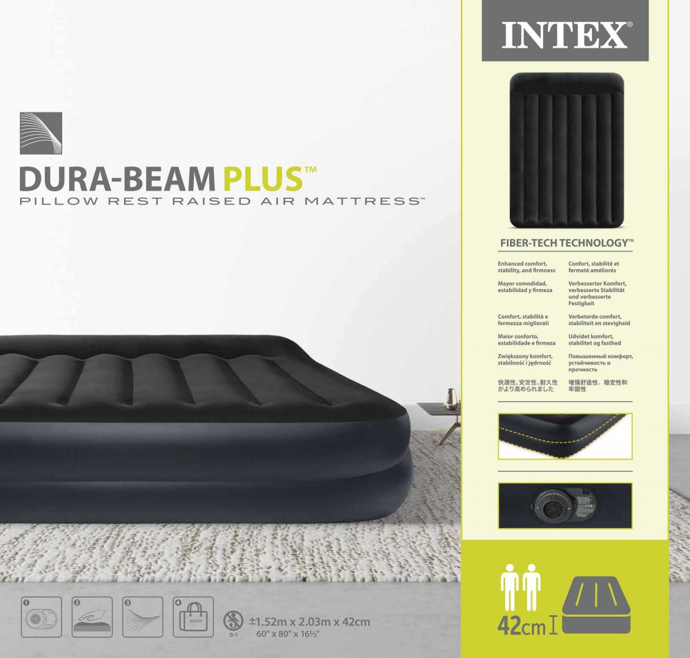 Intex Indoor Luftbett Queen Pillow Rest Raised aufblasbar 203 x 152 x 42 cm Pumpe 64124ND