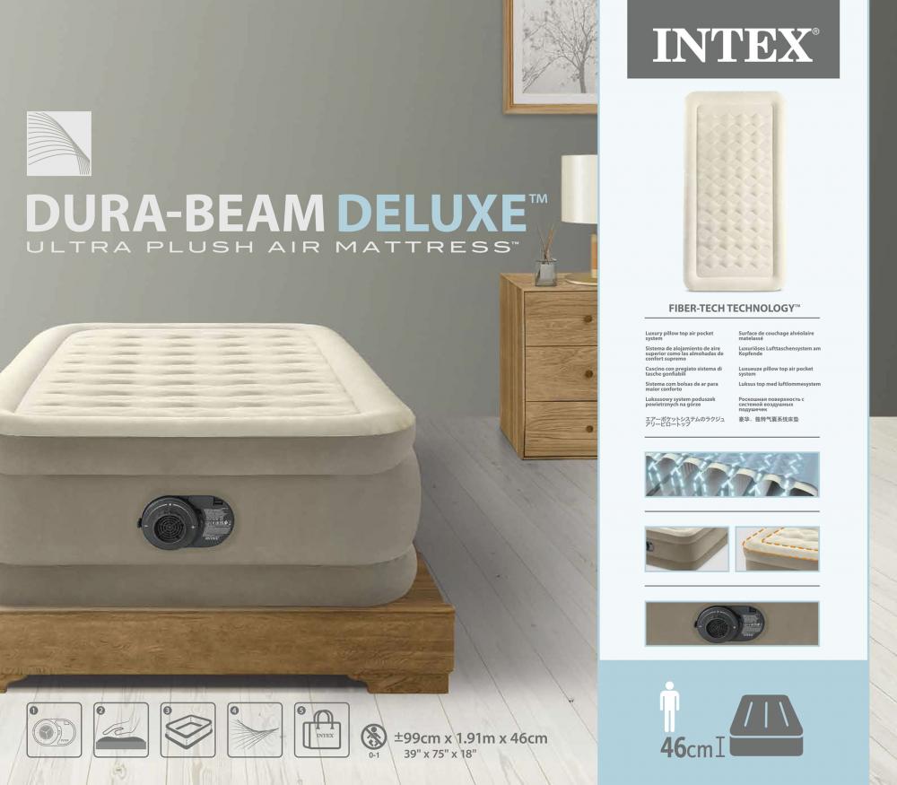 Intex Indoor Luftbett Twin Deluxe Ultra Plush Airbed 191 x 99 x 46 cm Pumpe 64426ND