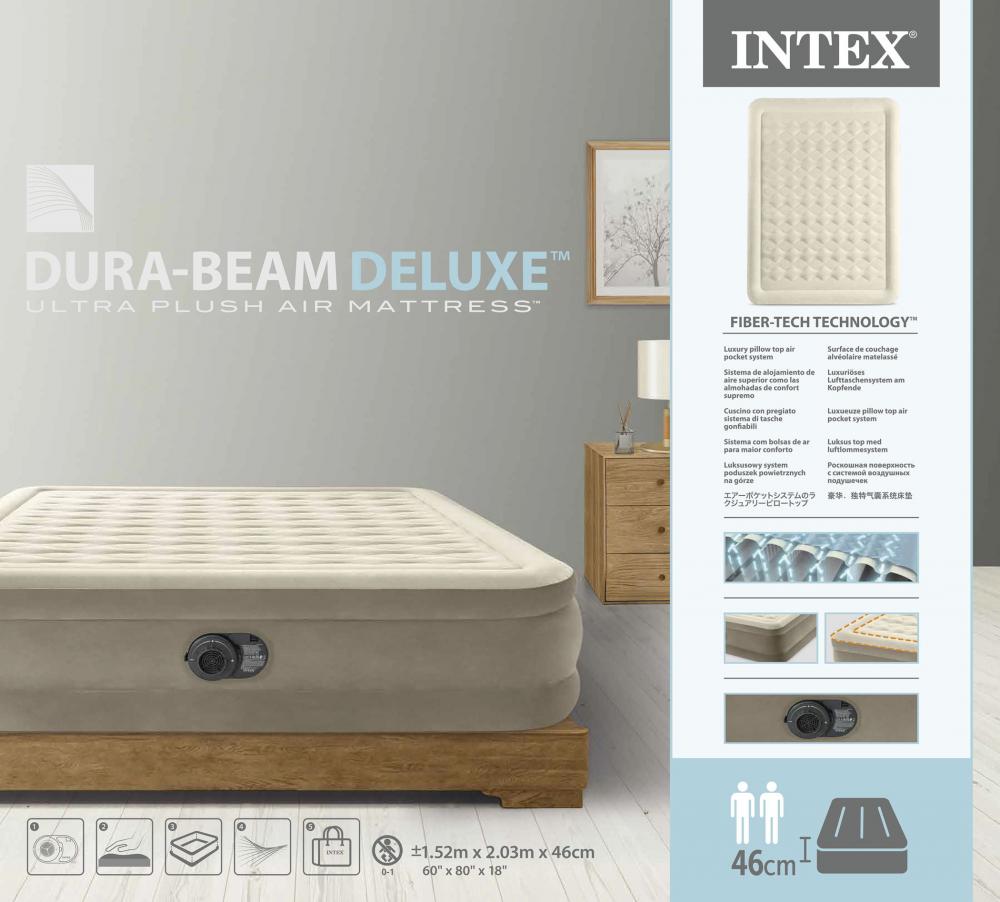 Intex Indoor Luftbett Queen Deluxe Ultra Plush aufblasbar 203 x 152 x 46 cm Pumpe 64428ND