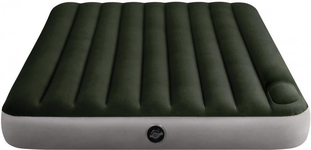 Intex Indoor und Outdoor Luftbett Queen Downy Airbed aufblasbar 203 x 152 x 25 cm mit Fußpumpe 64763