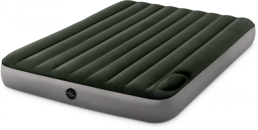 Intex Indoor und Outdoor Luftbett Queen Downy Airbed aufblasbar 203 x 152 x 25 cm mit Fußpumpe 64763