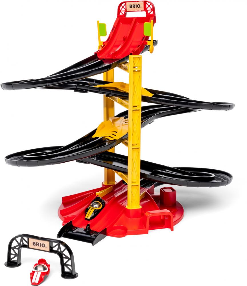 Brio Spielfahrzeug Spielset Rennbahn Turm mit zwei Rennwagen 30550