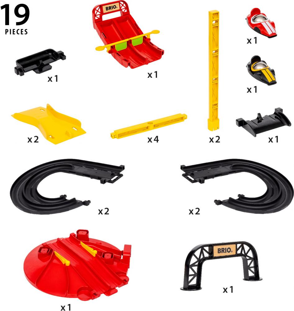 Brio Spielfahrzeug Spielset Rennbahn Turm mit zwei Rennwagen 30550