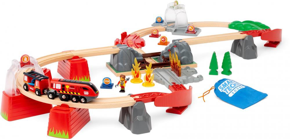 Brio World Eisenbahn Set Smart Tech Sound Feuerwehreinsatz-Rettungs-Set 41 Teile 36004