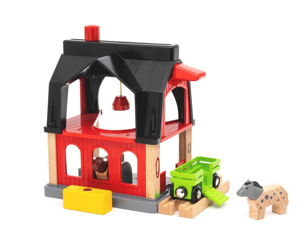 Brio World Eisenbahn Fahrzeug Tierscheune mit Heuwaggon 6 Teile 36012