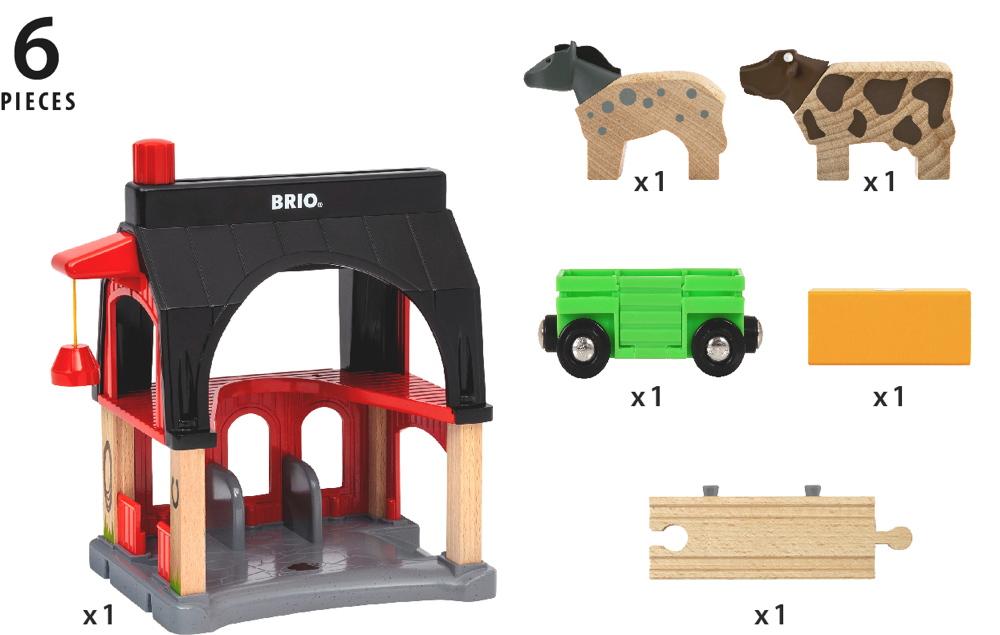 Brio World Eisenbahn Fahrzeug Tierscheune mit Heuwaggon 6 Teile 36012