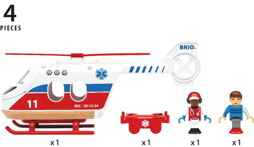 Brio World Eisenbahn Fahrzeug Rettungshubschrauber 4 Teile 36022