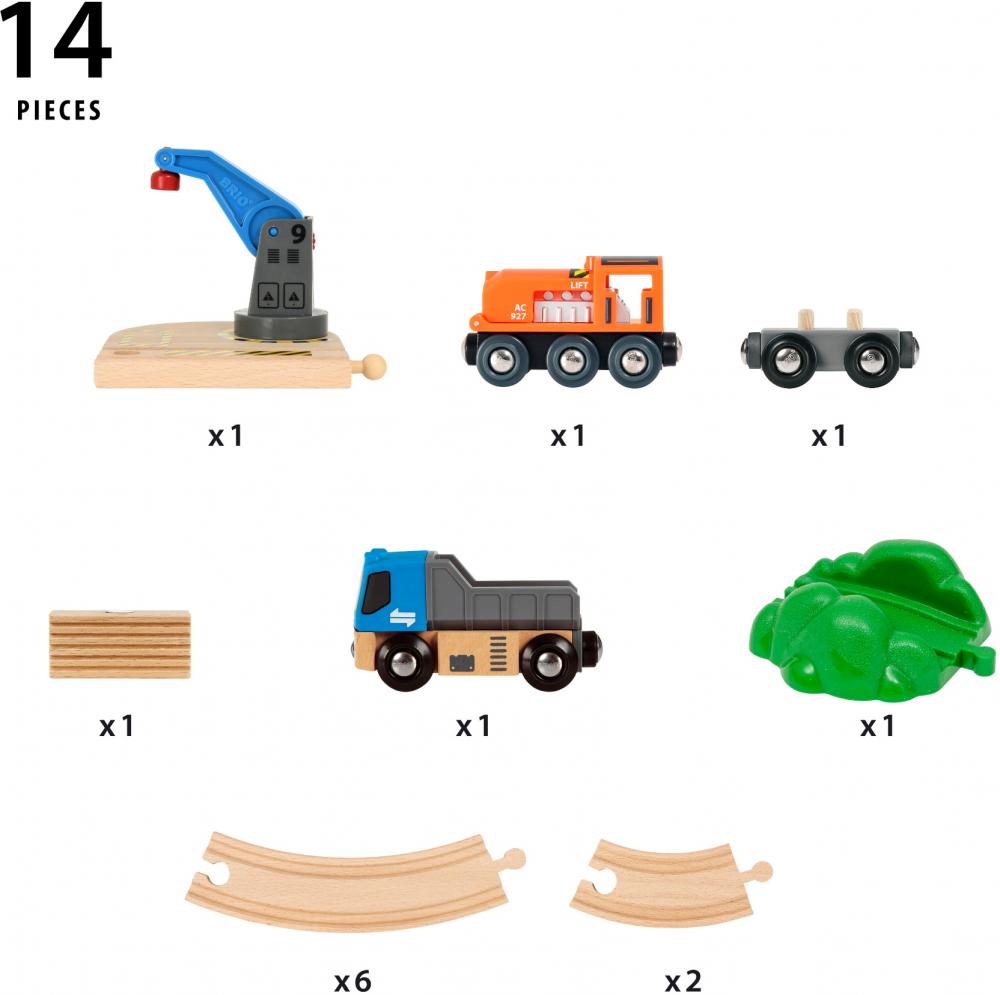 Brio World Eisenbahn Starter Set Güterzug mit Kran A 14 Teile 36028