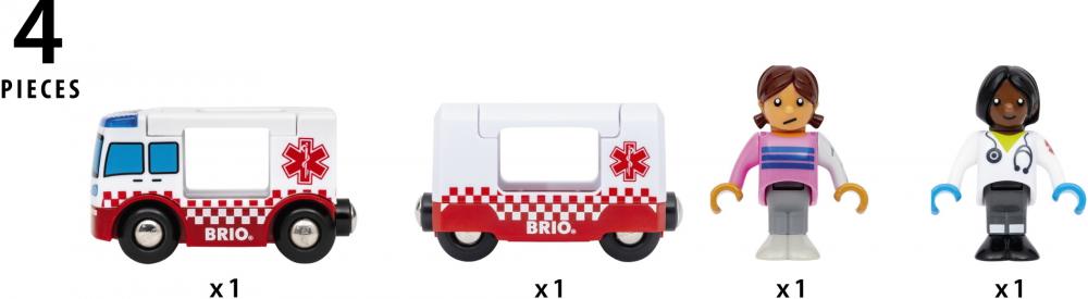 Brio World Eisenbahn Fahrzeug Rettungswagen 4 Teile 36035