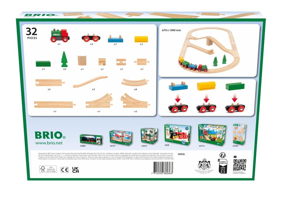 Brio World Eisenbahn Set 65 Jahre Holzeisenbahn Jubiläums Zugset 32 Teile 36036