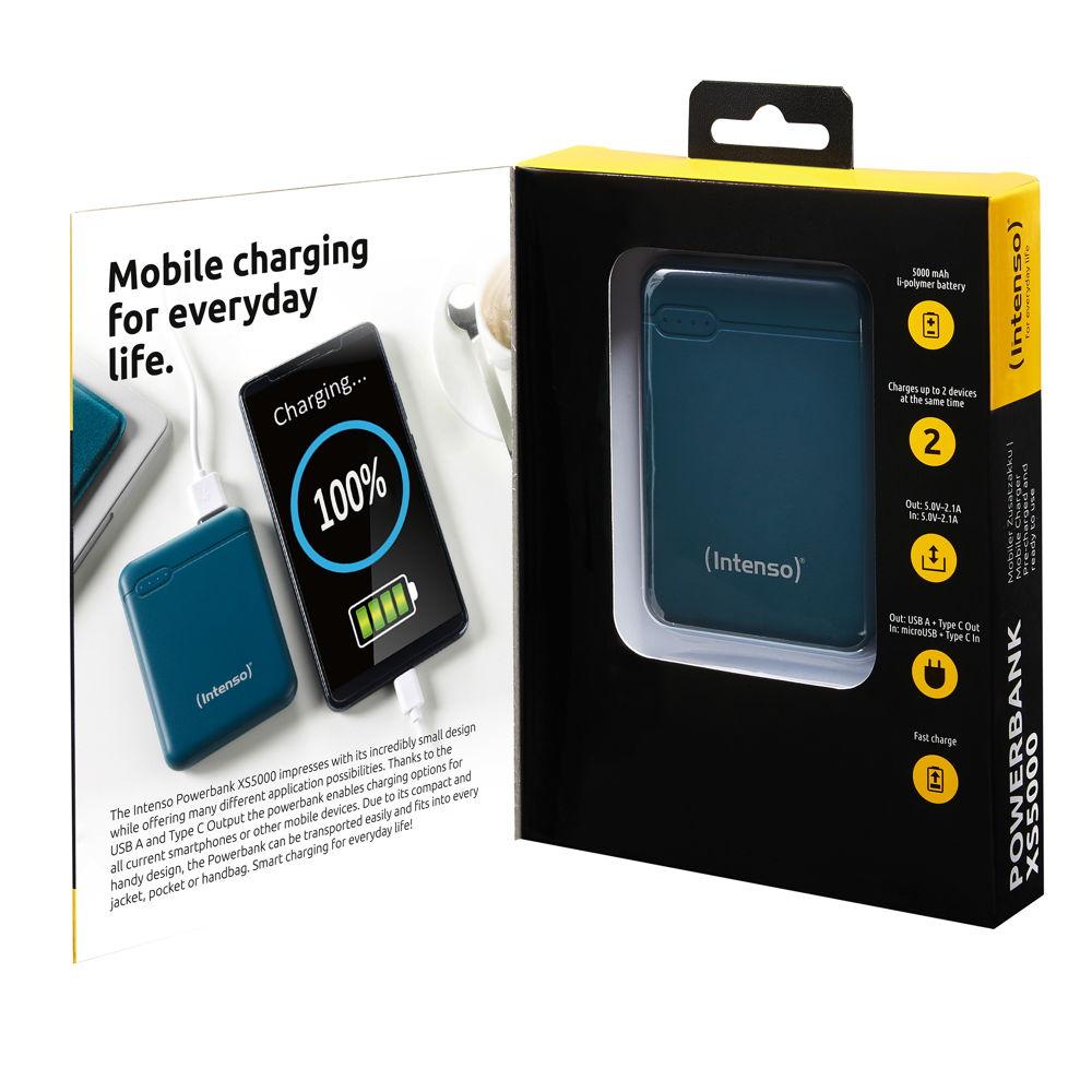 Intenso Powerbank mobile Ladestation Slim XS 5000 mAh Typ A / C USB OUT petrol