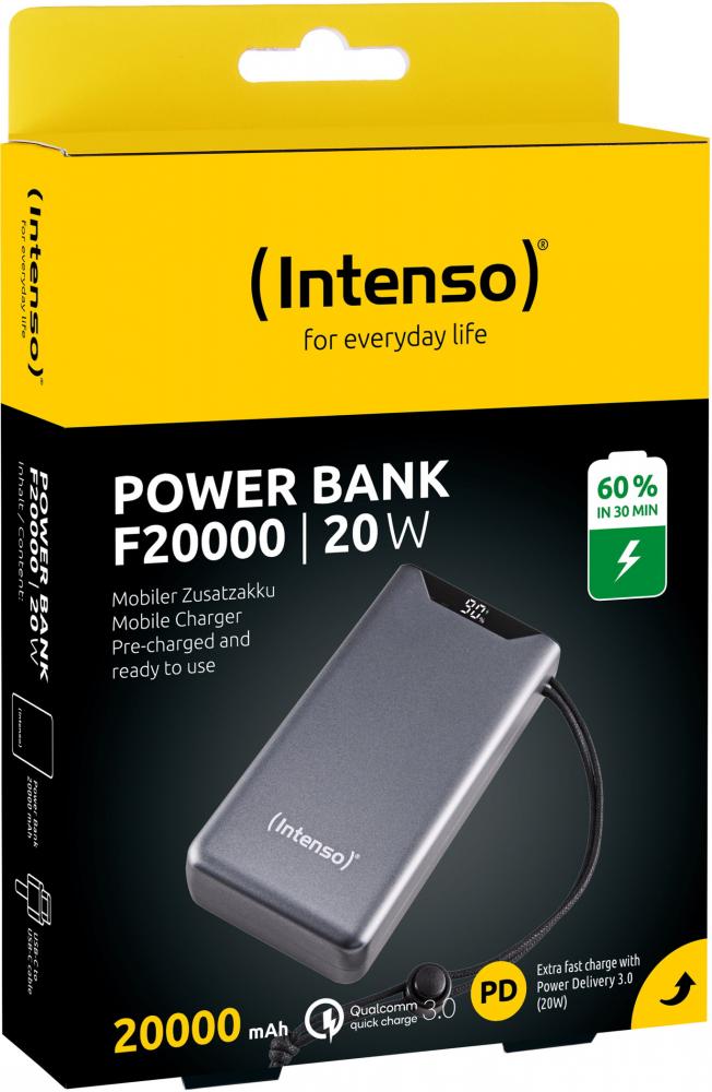 Intenso Powerbank F20000 PD Qualcomm Quick Charge 3.0 20000 mAh 1x USB Typ A und C OUT grau