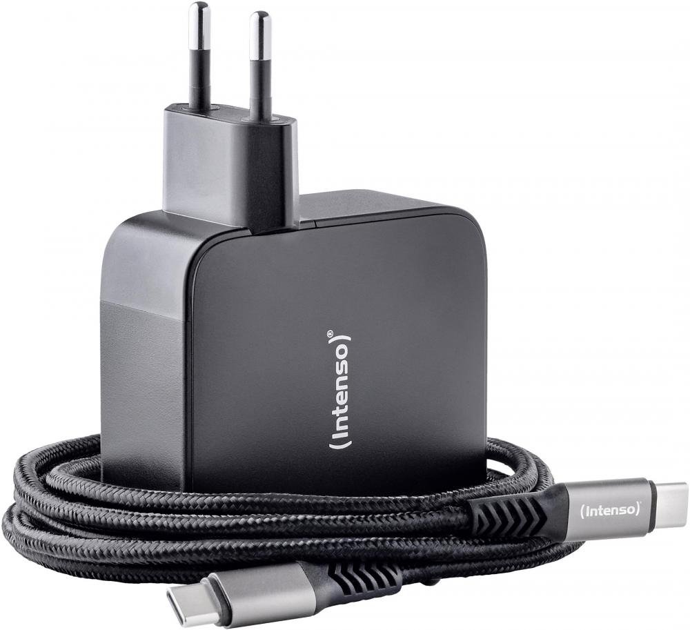 Intenso Ladegerät Power Adapter W140A3C GaN + C520C Kabel 3x USB-C 1x USB-A für 4 Gerät schwarz