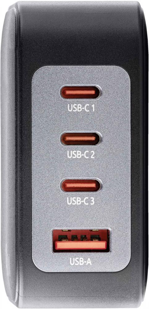 Intenso Ladegerät Power Adapter W140A3C GaN + C520C Kabel 3x USB-C 1x USB-A für 4 Gerät schwarz