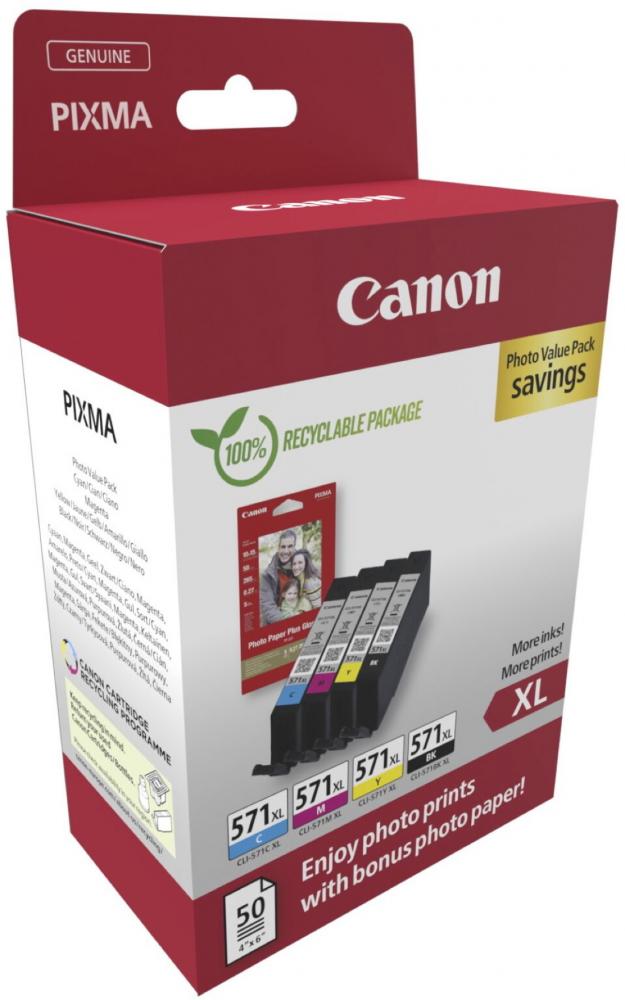 4 Canon Druckerpatronen Tinte CLI-571 XL BK / C / M / Y Photo Value Pack inkl. Fotopapier