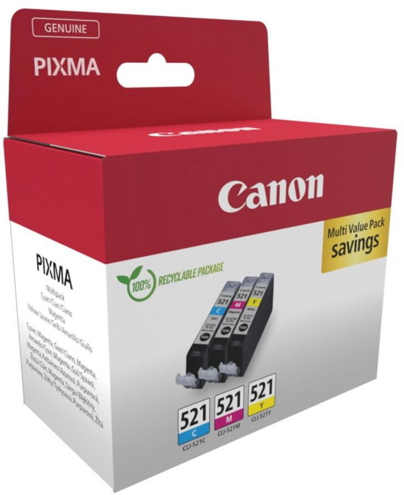 3 Canon Druckerpatronen Tinte CLI-521 C / M / Y Multi Value Pack