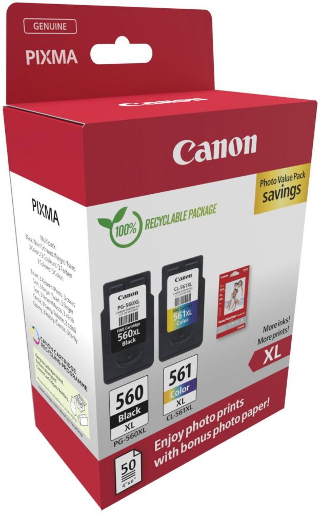 2 Canon Druckerpatronen Tinte PG-560 XL BK / CL-561 XL tri-color Photo Value Pack inkl. Fotopapier