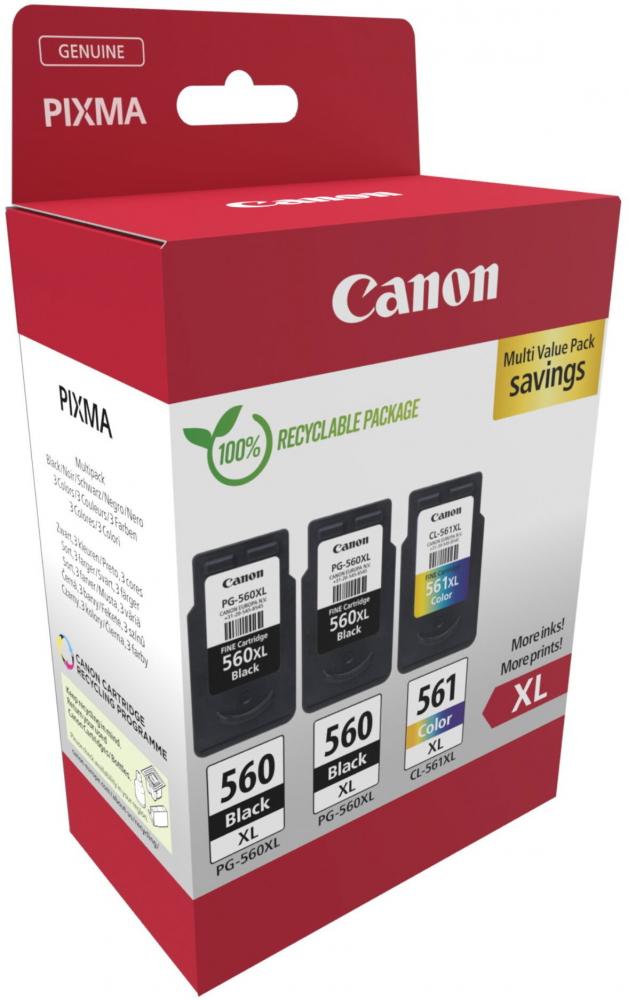 3 Canon Druckerpatronen Tinte 2x PG-560 XL BK / CL-561 XL tri-color Multi Value Pack