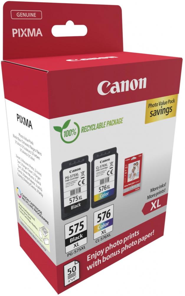 2 Canon Druckerpatronen Tinte PG-575 XL BK / CL-576 XL tri-color Photo Value Pack inkl. Fotopapier