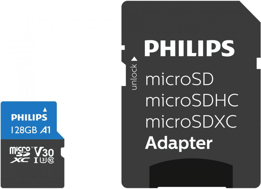 Philips Micro SDXC Karte 128GB Speicherkarte Ultra Pro UHS-I U3 V30 A1 Class 10