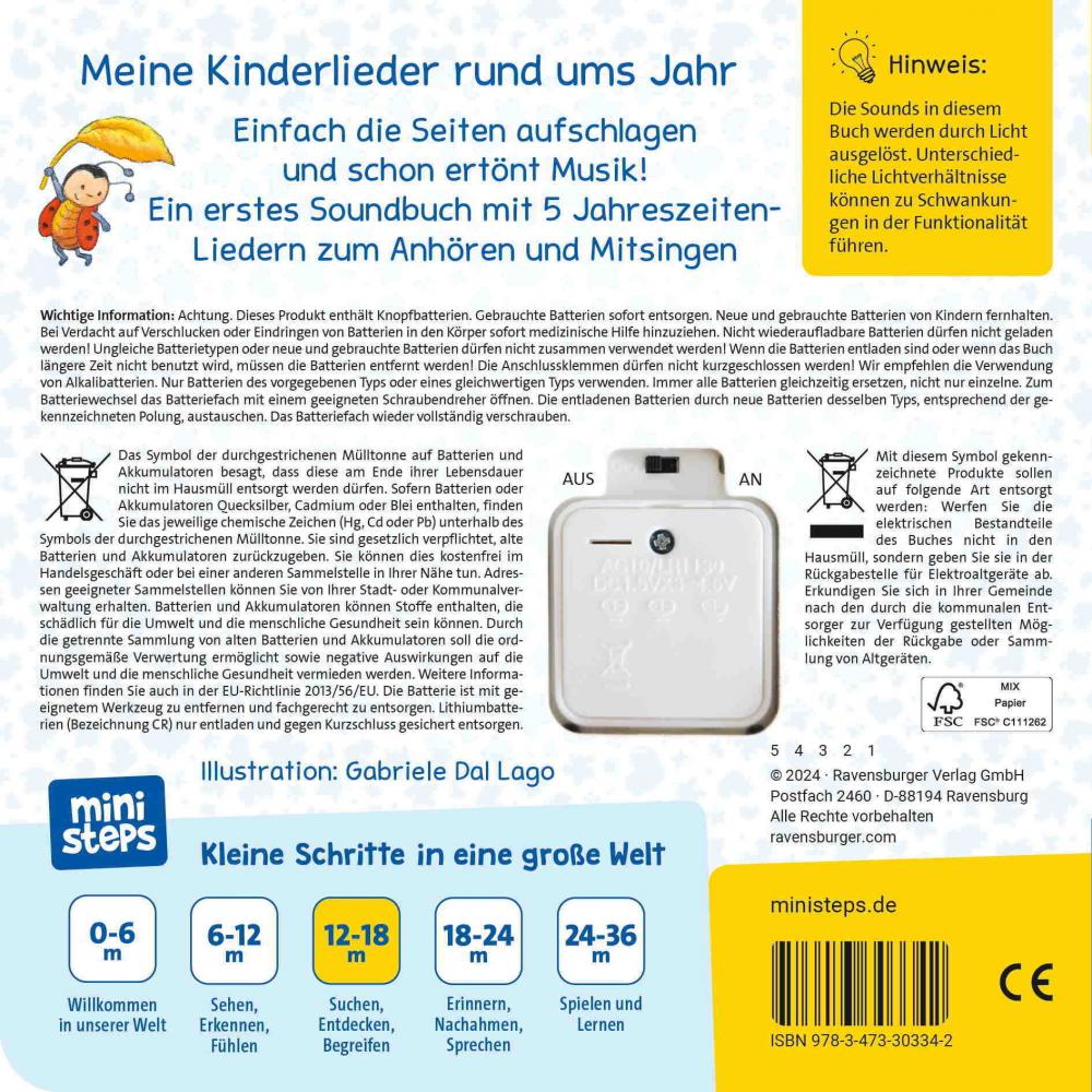 Ravensburger Buch Pappbilderbuch ministeps Hör rein, sing mit Meine ersten Jahreszeiten-Lieder 30334