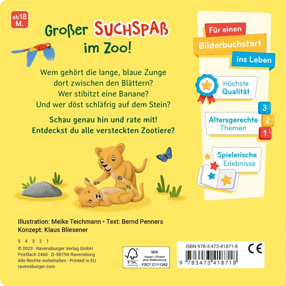 Ravensburger Buch Pappbilderbuch Rate mal Wer spielt im Zoo? 41871