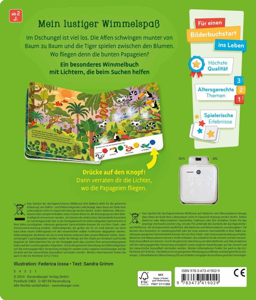 Ravensburger Buch Pappbilderbuch Mein großes Lichter-Wimmelbuch Im Dschungel 41902