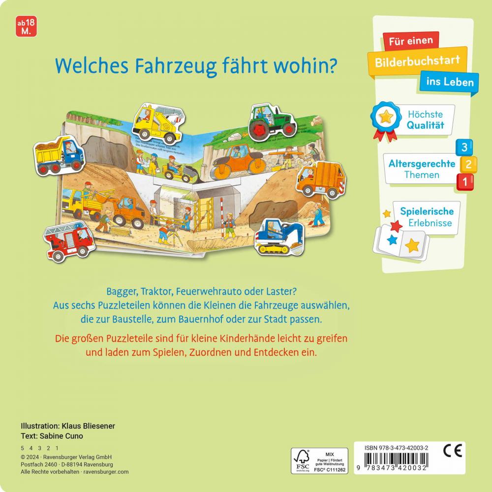 Ravensburger Buch Pappbilderbuch Mein liebstes Puzzle-Spielbuch Fahrzeuge 42003