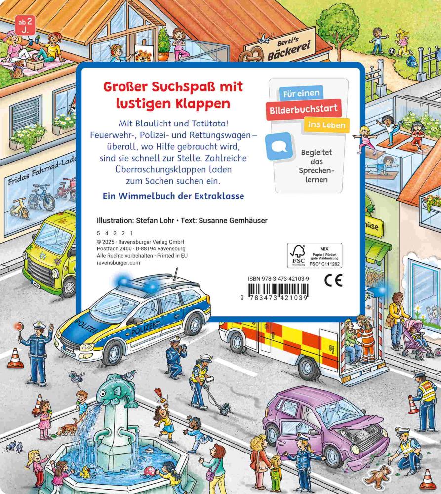 Ravensburger Buch Pappbilderbuch Spracherwerb Sachen suchen Wimmelbuch Fahrzeuge im Einsatz 42103