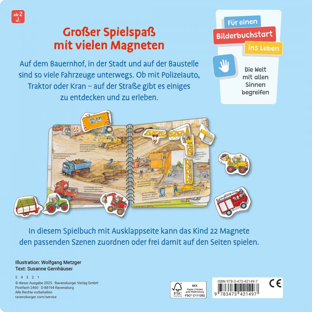 Ravensburger Buch Pappbilderbuch Mitmachen Mein großes Magnetbuch Wer fährt wohin? 42149