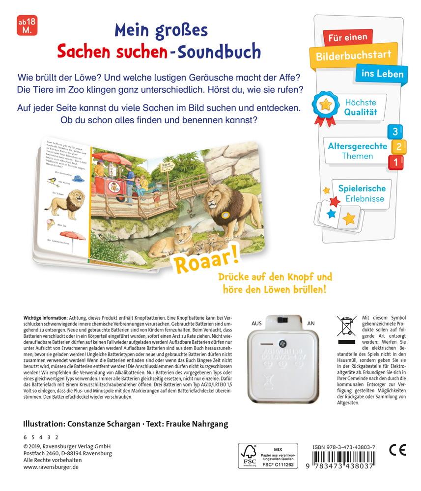 Ravensburger Pappbilderbuch Sachen suchen, Sachen hören Im Zoo 43803