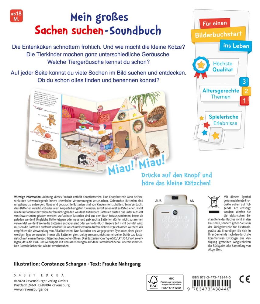 Ravensburger Pappbilderbuch Sachen suchen, Sachen hören Bei den Tierkindern 43844