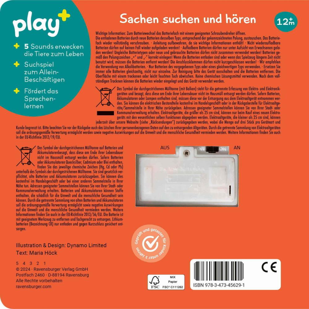 Ravensburger Buch Pappbilderbuch play+ Mein allererstes Soundbuch Tierkinder 45629