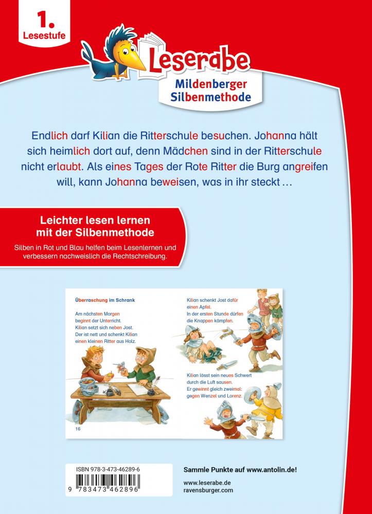 Ravensburger Buch Erstlesetitel Leserabe Mildenberger-Silbenmethode Radau in der Ritterschule 46289