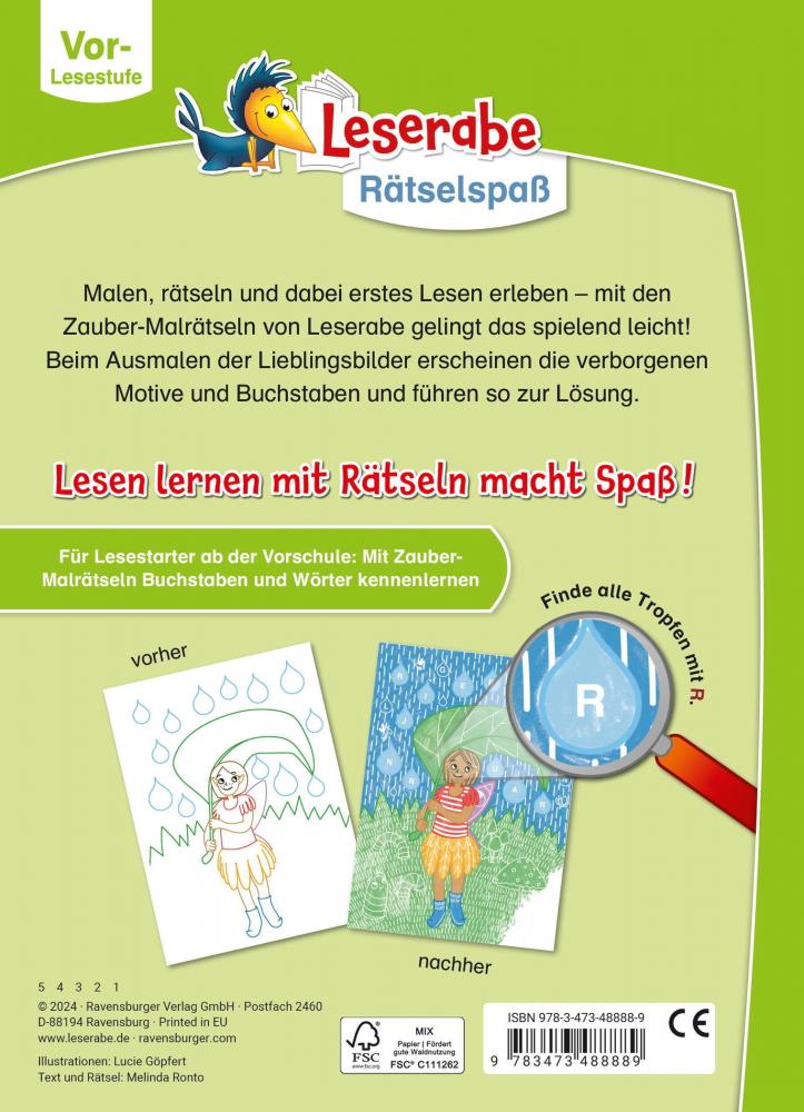 Ravensburger Buch Leserabe Rätselspaß Zauber-Malrätsel zum Lesenlernen Feen (Vor-Lesestufe) 48888