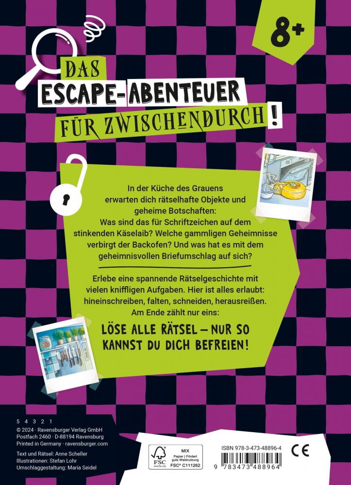 Ravensburger Buch Quiz und Rätsel Escape Rätsel Küche des Grauens 48896