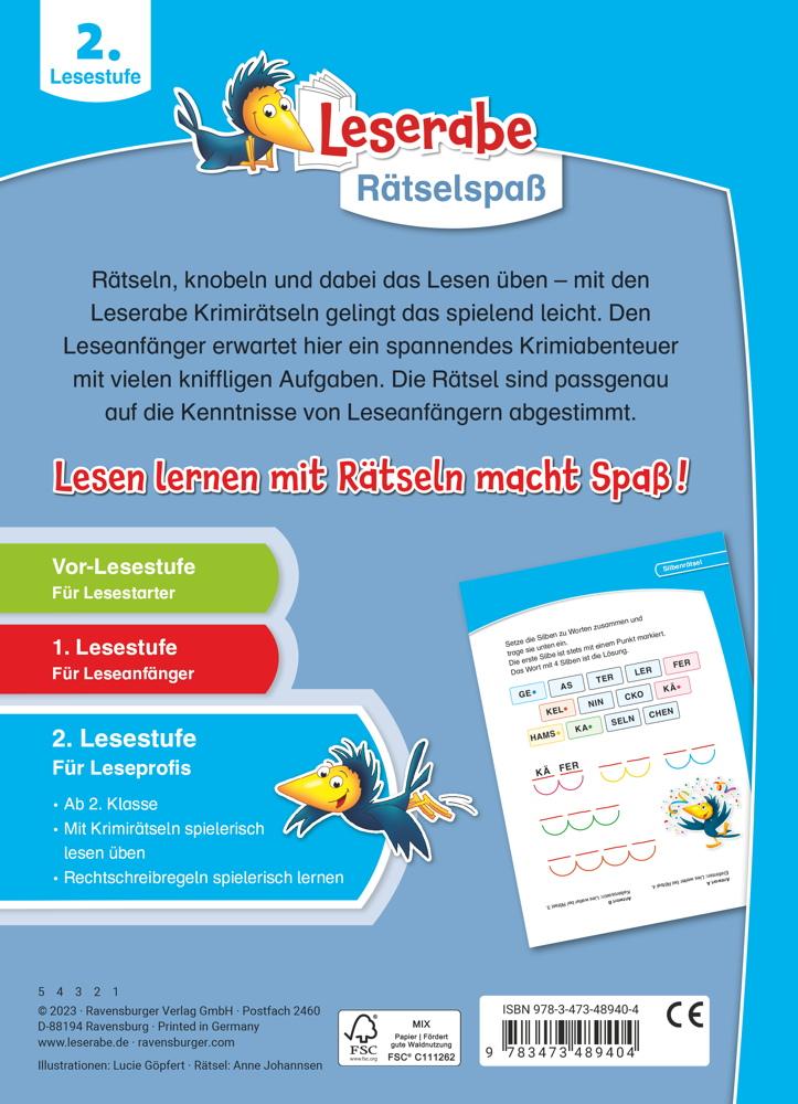 Ravensburger Buch Quiz und Rätsel Krimirätsel zum Lesenlernen 48940